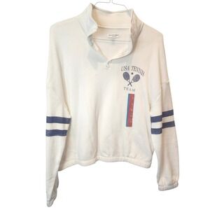 Grayson Threads USA Tennis Team Quarter Zip Sweatshirt White Navy Womens L NWT
